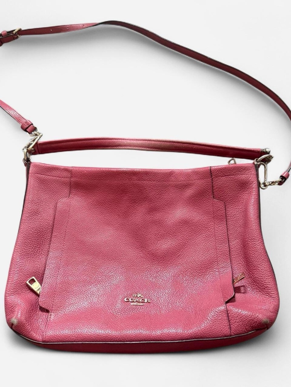Coach Pink Pebbled Leather Shoulder Bag with Gold Hardware